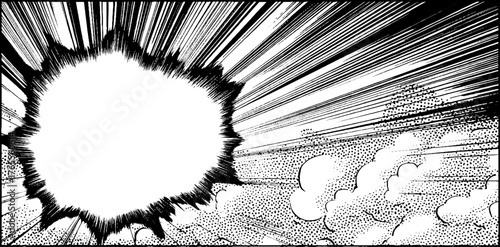Dynamic manga explosion with circular speed lines for comic layouts