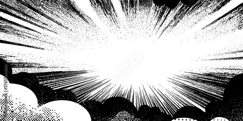 Dramatic light burst with bold manga speed lines for comic design