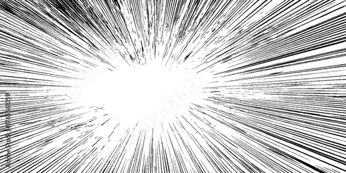 Dynamic manga style radial burst with expanding ink lines for design and print