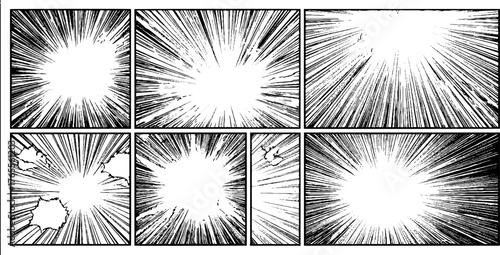 Dynamic manga panels with radiating and diagonal speed lines for anime comic art