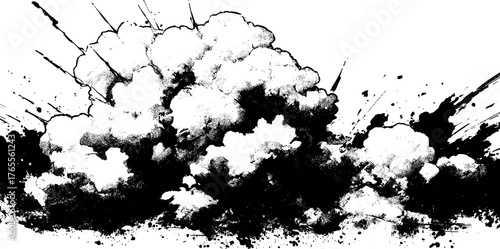 Dramatic explosion cloud in manga ink style for comic and anime art