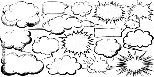 Diverse collection of empty manga speech bubbles and thought clouds for creative projects