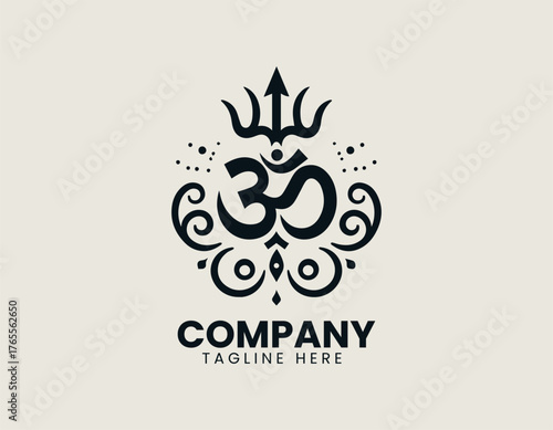 Intricate Hindu holy symbols vector illustration combining Lord Shiva's Trishula, sacred Om symbol, and Damaru drum. Religious icon concept