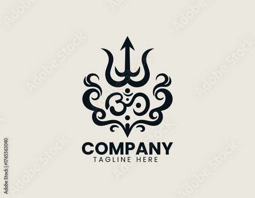 Intricate Hindu holy symbols vector illustration combining Lord Shiva's Trishula, sacred Om symbol, and Damaru drum. Religious icon concept