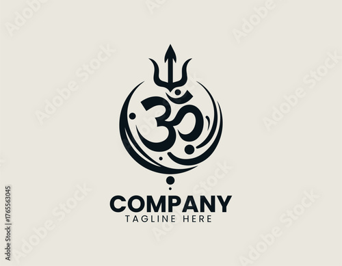 Intricate Hindu holy symbols vector illustration combining Lord Shiva's Trishula, sacred Om symbol, and Damaru drum. Religious icon concept