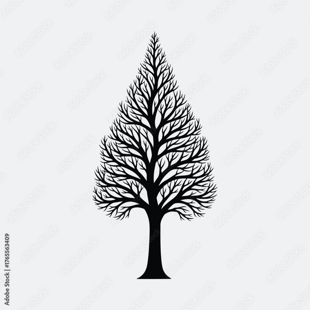 Obraz premium Silhouette leafless tree with branches forest nature background Vector illustration