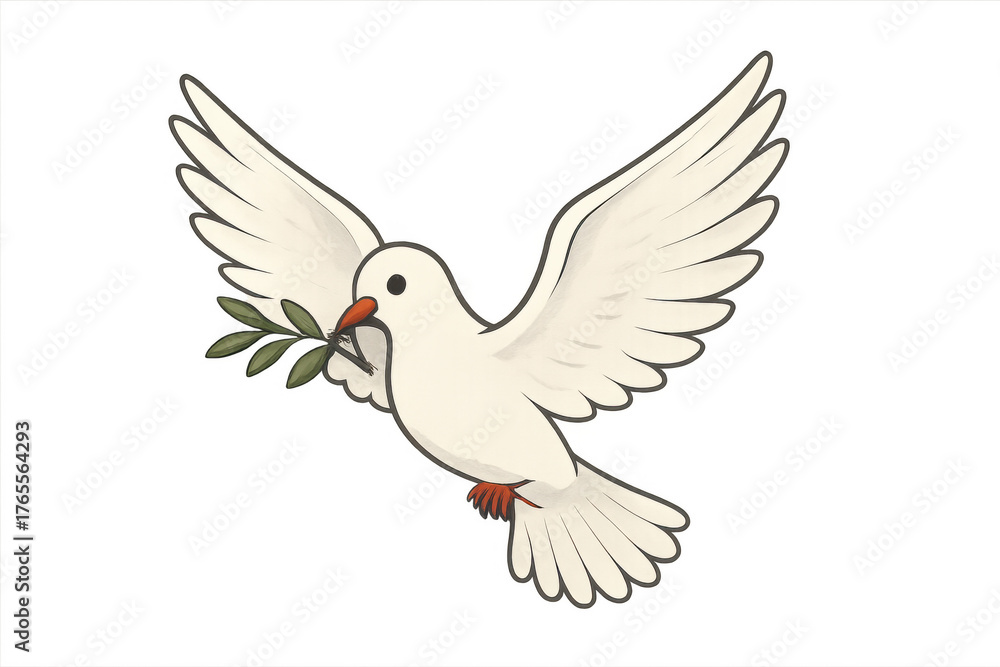 Fototapeta premium White dove flying with olive branch, symbolizing peace, hope, freedom, and new beginnings on transparent background