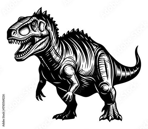 Ferocious Tyrannosaurus rex roaring vintage engraving dinosaur vector illustration