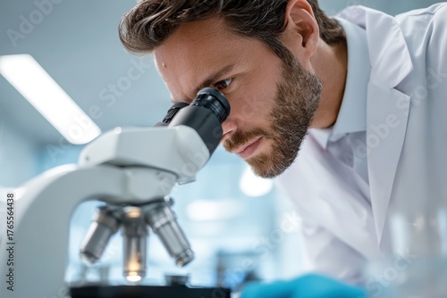 scientific researcher at the microscope