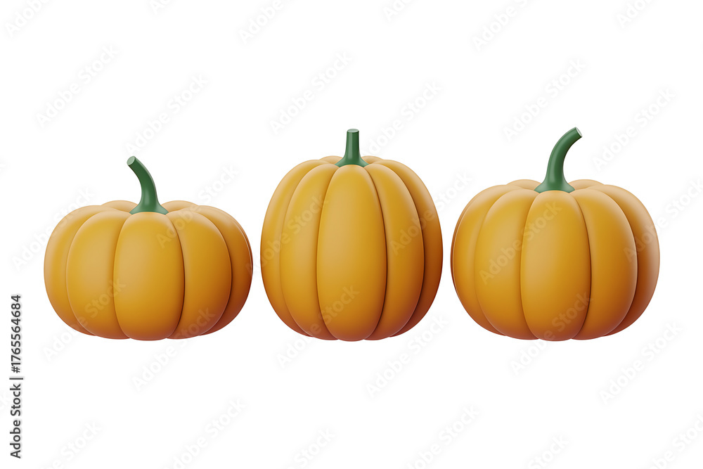 Obraz premium Three vibrant orange pumpkins sit closely together, showcasing autumnal harvest and festive decorations.