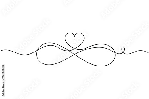 Infinity symbol continuous one line drawing on white background minimalist endless sign and icon outline vector illustration