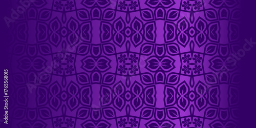 purple background with floral ornament, Vibrant, Purple Floral Geometric Pattern Background, Seamless Leaf Mandala Design Vector, Modern Islamic Art Wallpaper in Violet Hues