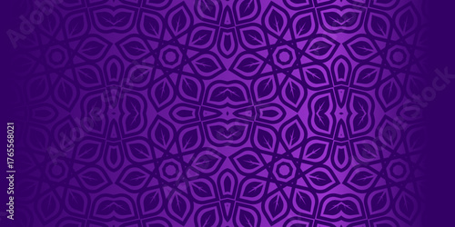 purple background with floral ornament, Vibrant, Purple Floral Geometric Pattern Background, Seamless Leaf Mandala Design Vector, Modern Islamic Art Wallpaper in Violet Hues