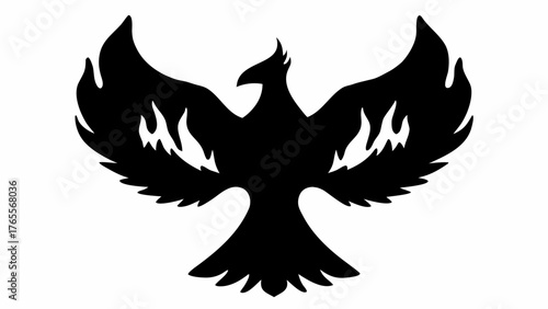 Majestic phoenix rising in silhouette with fiery wings, symbol of rebirth and transformation