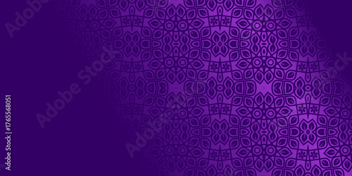 purple background with floral ornament, Vibrant, Purple Floral Geometric Pattern Background, Seamless Leaf Mandala Design Vector, Modern Islamic Art Wallpaper in Violet Hues