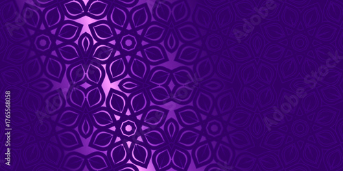 purple background with floral ornament, Vibrant, Purple Floral Geometric Pattern Background, Seamless Leaf Mandala Design Vector, Modern Islamic Art Wallpaper in Violet Hues