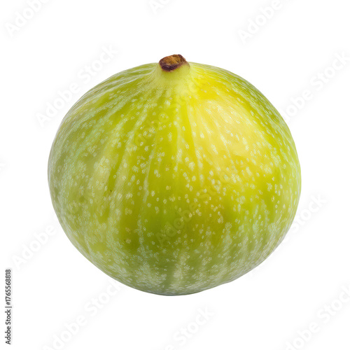 A single ripe green fig with a stem isolated on transparent background