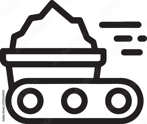 Mining conveyor belt line icon with motion style in clean minimalist vector illustration.
