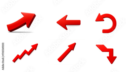 Essential 3D Red Arrow Graphics for Visualizing Progress, Direction, Upward Trends, and Market Changes in Modern Projects and Data