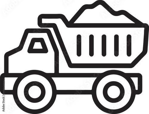 Mining truck line icon with industrial load design in clean minimalist vector style.