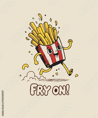 Never Give Up! Inspiring 'Fry On' Food Character Illustration A fun and inspiring 
