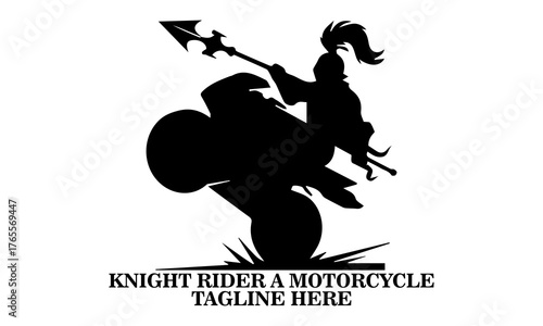 Knight rider a motorcycle vector illustration, knight rider a motorcycle logo design. Vector of a medieval knight in armor riding a motorcycle while holding a long jousting lance