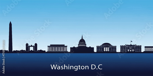 Illustration of Washington DC skyline featuring iconic landmarks like the Capitol and Washington Monument