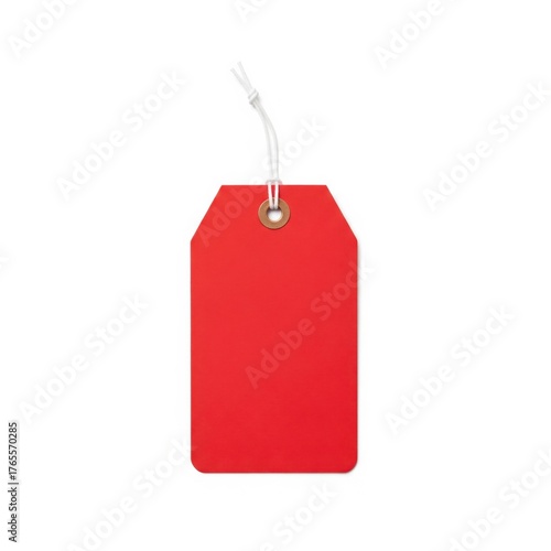 Red Blank Price Tag Label Isolated on White Background with String Mockup and Copy Space