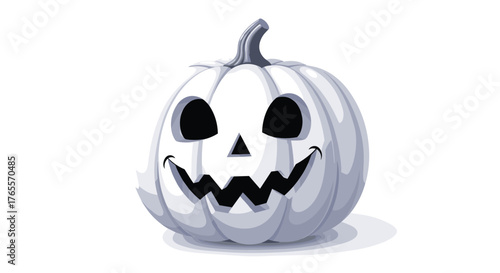 White Halloween pumpkin with a carved smiling face isolated on a white background.
