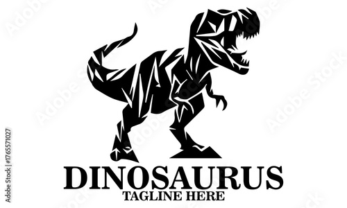 Cool dino icon, cool dino vector illustration, cool dino logo design, vector silhouette of a dinosaur in a threatening pose. A T-Rex dinosaur with sharp teeth and a powerful posture