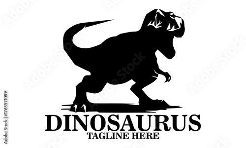 Cool dino icon, cool dino vector illustration, cool dino logo design, vector silhouette of a dinosaur in a threatening pose. A T-Rex dinosaur with sharp teeth and a powerful posture
