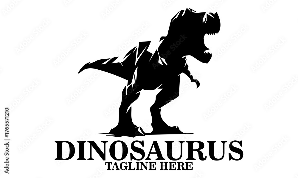 Fototapeta premium Cool dino icon, cool dino vector illustration, cool dino logo design, vector silhouette of a dinosaur in a threatening pose. A T-Rex dinosaur with sharp teeth and a powerful posture