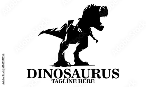 Cool dino icon, cool dino vector illustration, cool dino logo design, vector silhouette of a dinosaur in a threatening pose. A T-Rex dinosaur with sharp teeth and a powerful posture