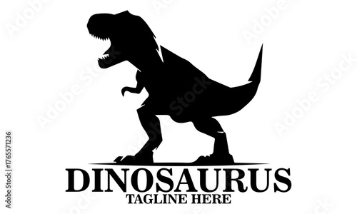 Cool dino icon, cool dino vector illustration, cool dino logo design, vector silhouette of a dinosaur in a threatening pose. A T-Rex dinosaur with sharp teeth and a powerful posture