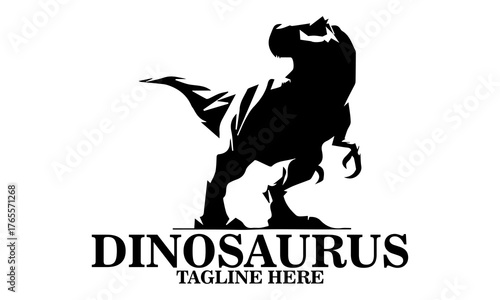 Cool dino icon, cool dino vector illustration, cool dino logo design, vector silhouette of a dinosaur in a threatening pose. A T-Rex dinosaur with sharp teeth and a powerful posture