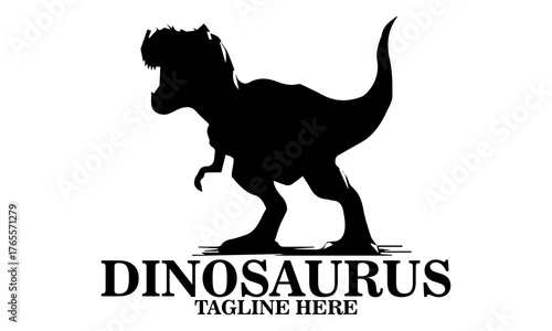Cool dino icon, cool dino vector illustration, cool dino logo design, vector silhouette of a dinosaur in a threatening pose. A T-Rex dinosaur with sharp teeth and a powerful posture