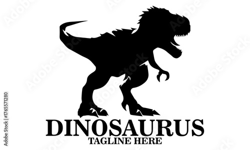 Cool dino icon, cool dino vector illustration, cool dino logo design, vector silhouette of a dinosaur in a threatening pose. A T-Rex dinosaur with sharp teeth and a powerful posture