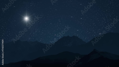 night Christmas panorama with a star in the sky