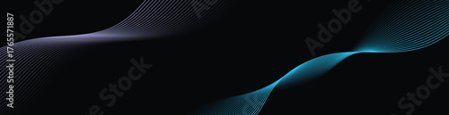 Abstract background with waves for banner. Medium banner size. Vector background with lines. Isolated design elements on black. Colorful gradient. Light purple and blue. Brochure.