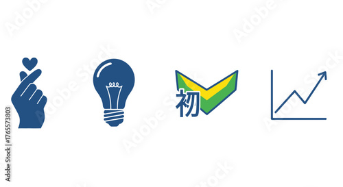 Conceptual image illustrating symbols of love, innovation, beginners and upward trends