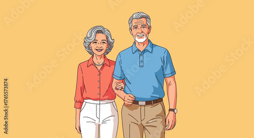 Elegant Senior Couple Illustration: Embracing Aging with Style and Companionship