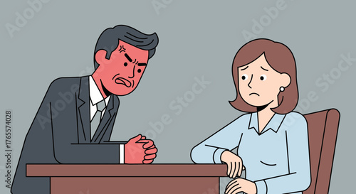 Angry boss scolding employee illustration emphasizing workplace conflict and stress