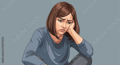 Depressed young woman with hand on face feeling sadness and frustration