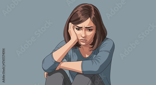 Illustration of a sad and thoughtful woman feeling depressed and anxious