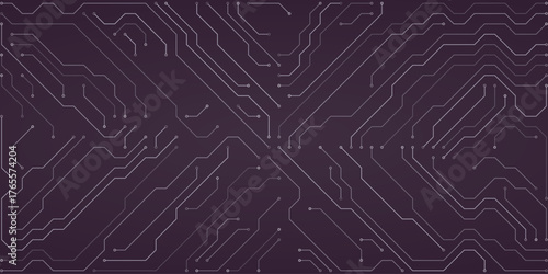 Dark purple digital circuit board pattern with silver interconnected lines and nodes on a deep purple background symbolizing technology and data transmission