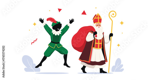 Sinterklaas and Zwarte Piet Celebrating Sinterklaas Eve.