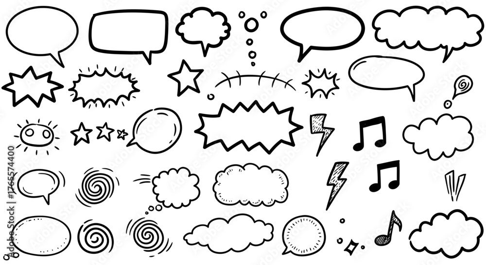 Fototapeta premium Hand-Drawn Speech Bubbles and Comic Elements Illustration Design Template