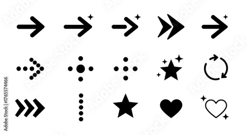 Collection of diverse minimalist black vector icons, isolated on white background