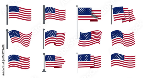 Diverse set of American flag illustrations conveying patriotism and national identity