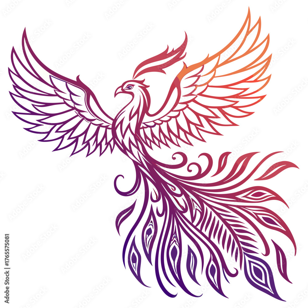 Fototapeta premium Vibrant Symmetrical Tribal Phoenix Vector Illustration